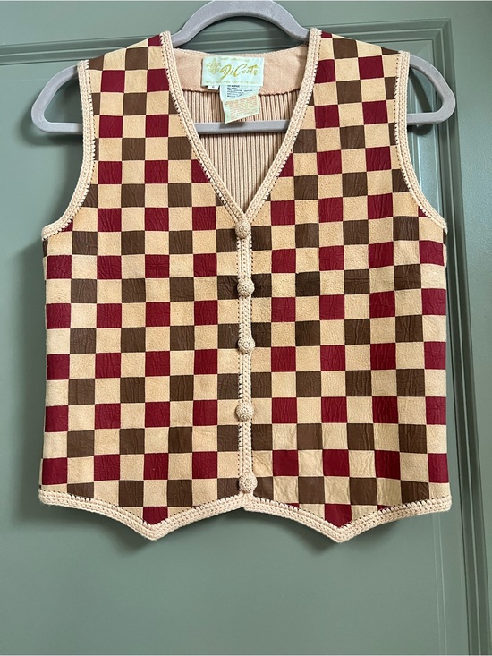 Vintage Tops - Vintage Leather and Wool Checkered Vest DiCosta Size 6